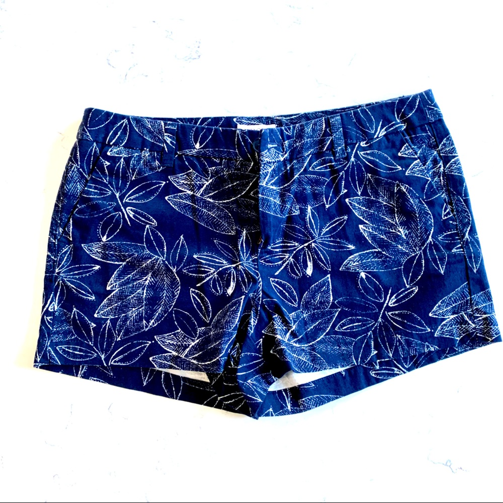 Merona Blue White Leaves Print 3" Shorts Size 10